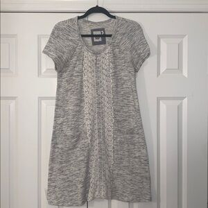 Anthropologie Lilka Heather Gray Tunic Sweatshirt Dress with Embroidery Small